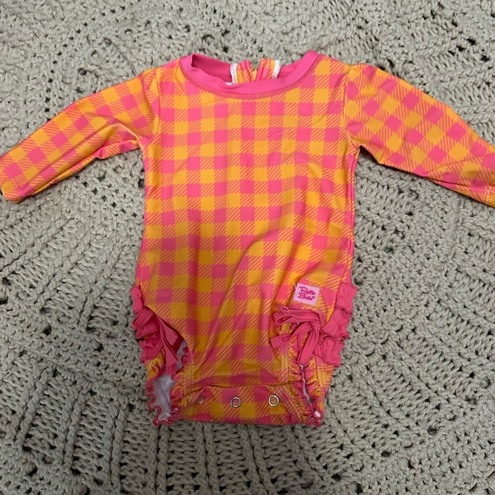 Ruffle Butts Pink and Yellow Checkered Kids One Piece